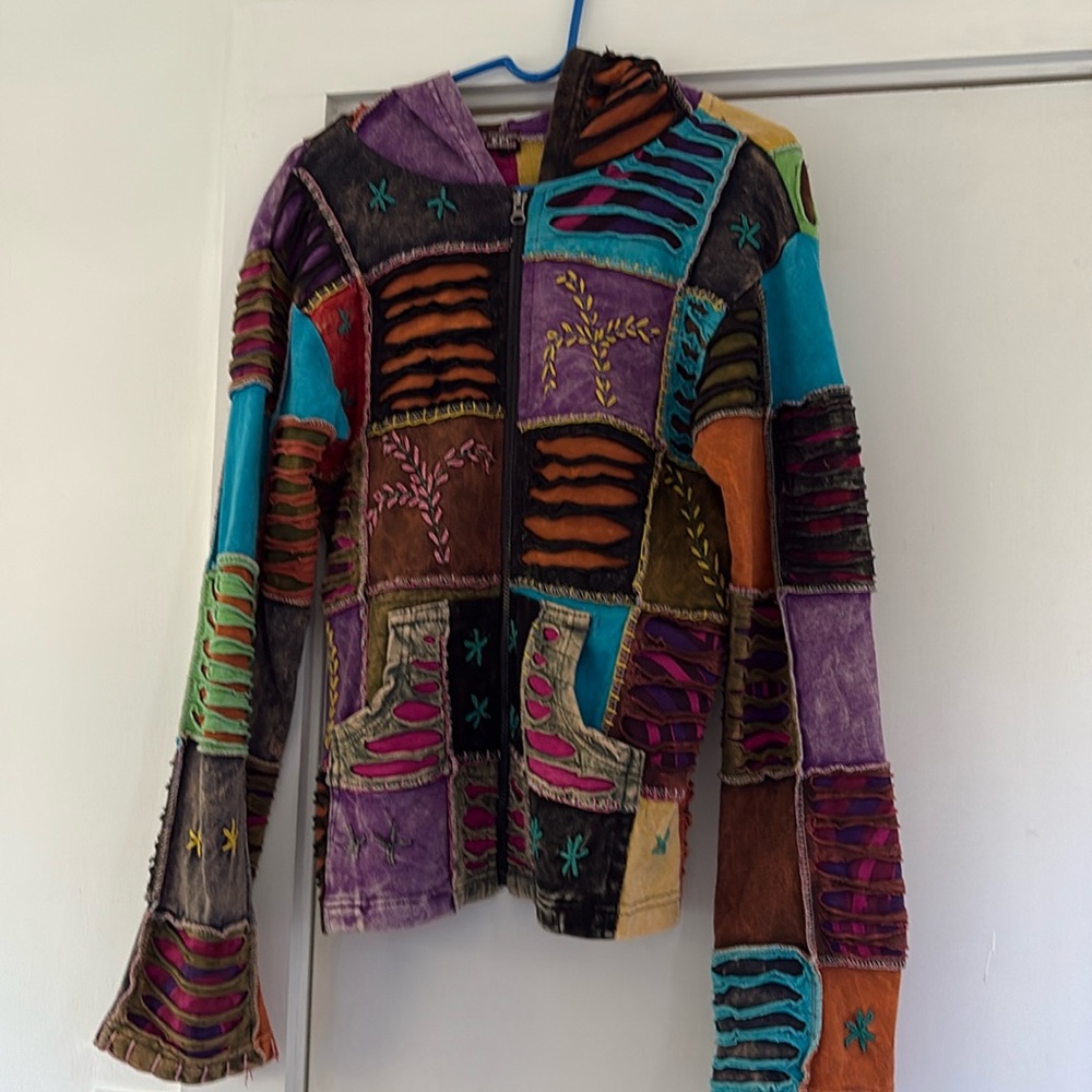 Kpc Fairycore Patchwork Mixed Pattern Zip Up Hood… - image 1